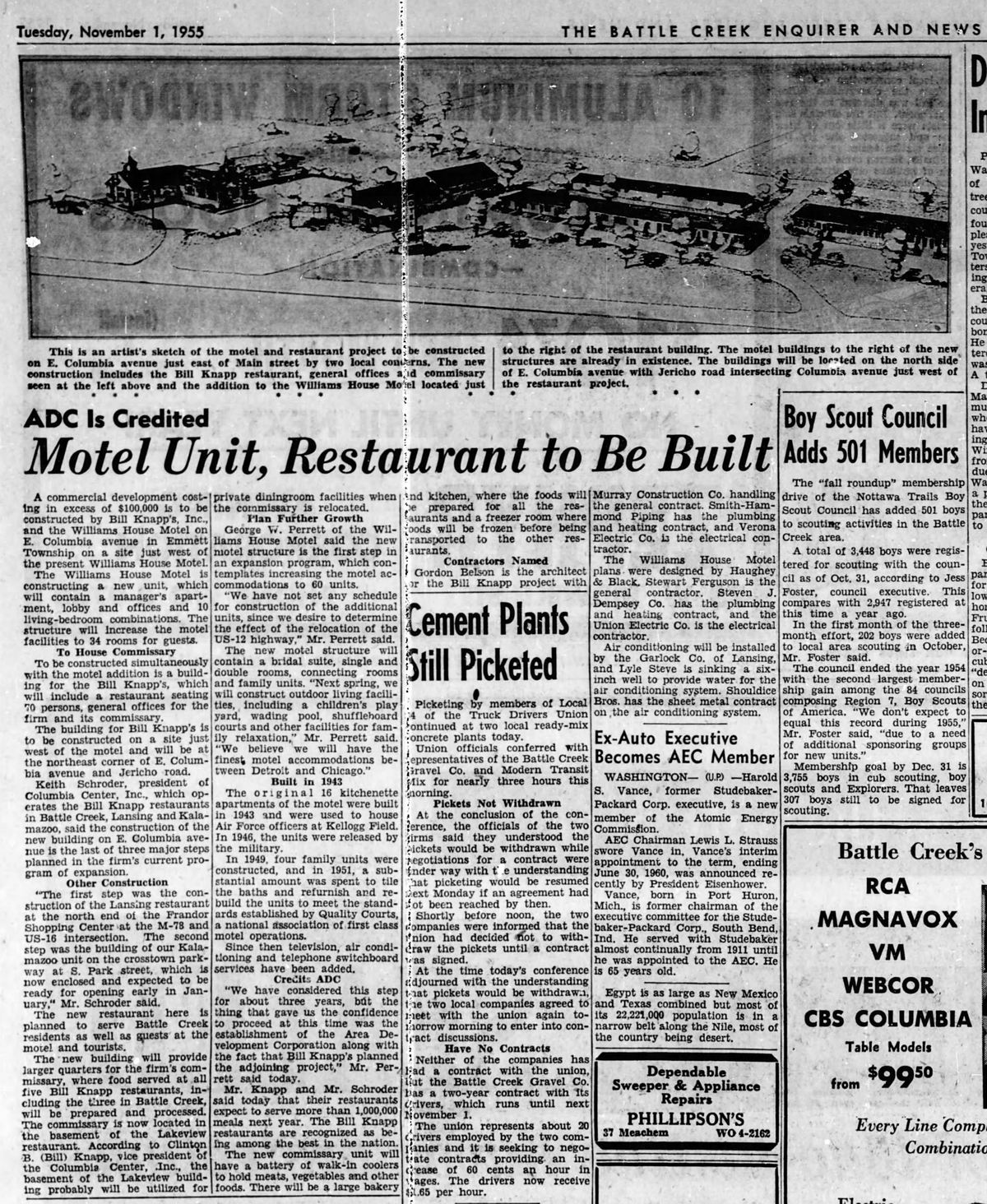 Williams House Motel - Nov 1 1955 Article (newer photo)